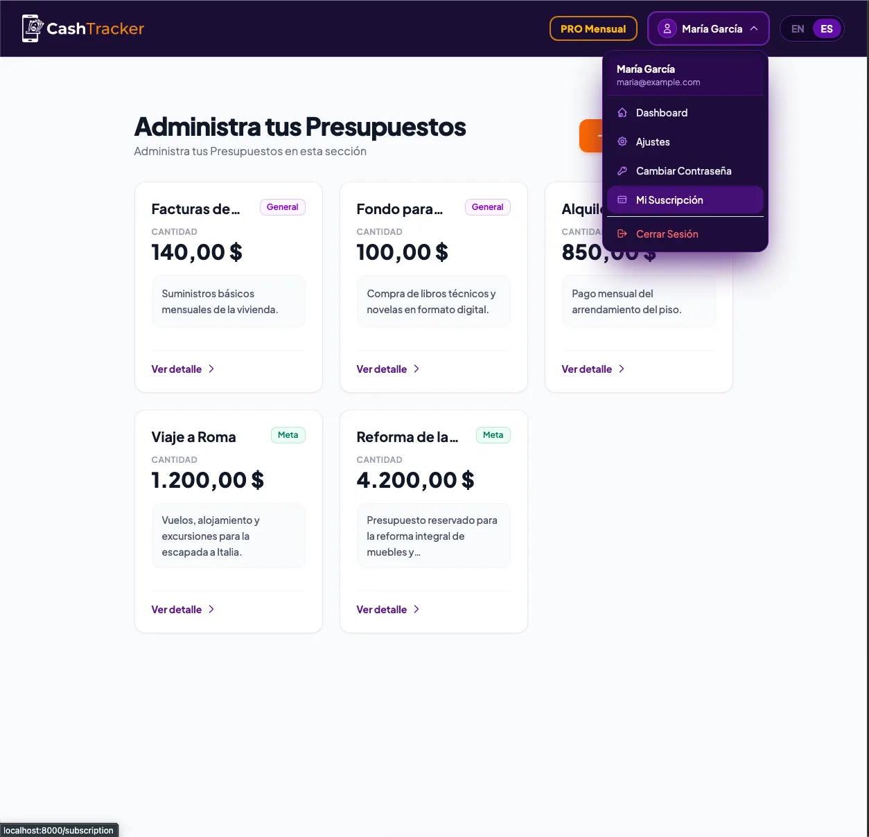 CashTracker dashboard