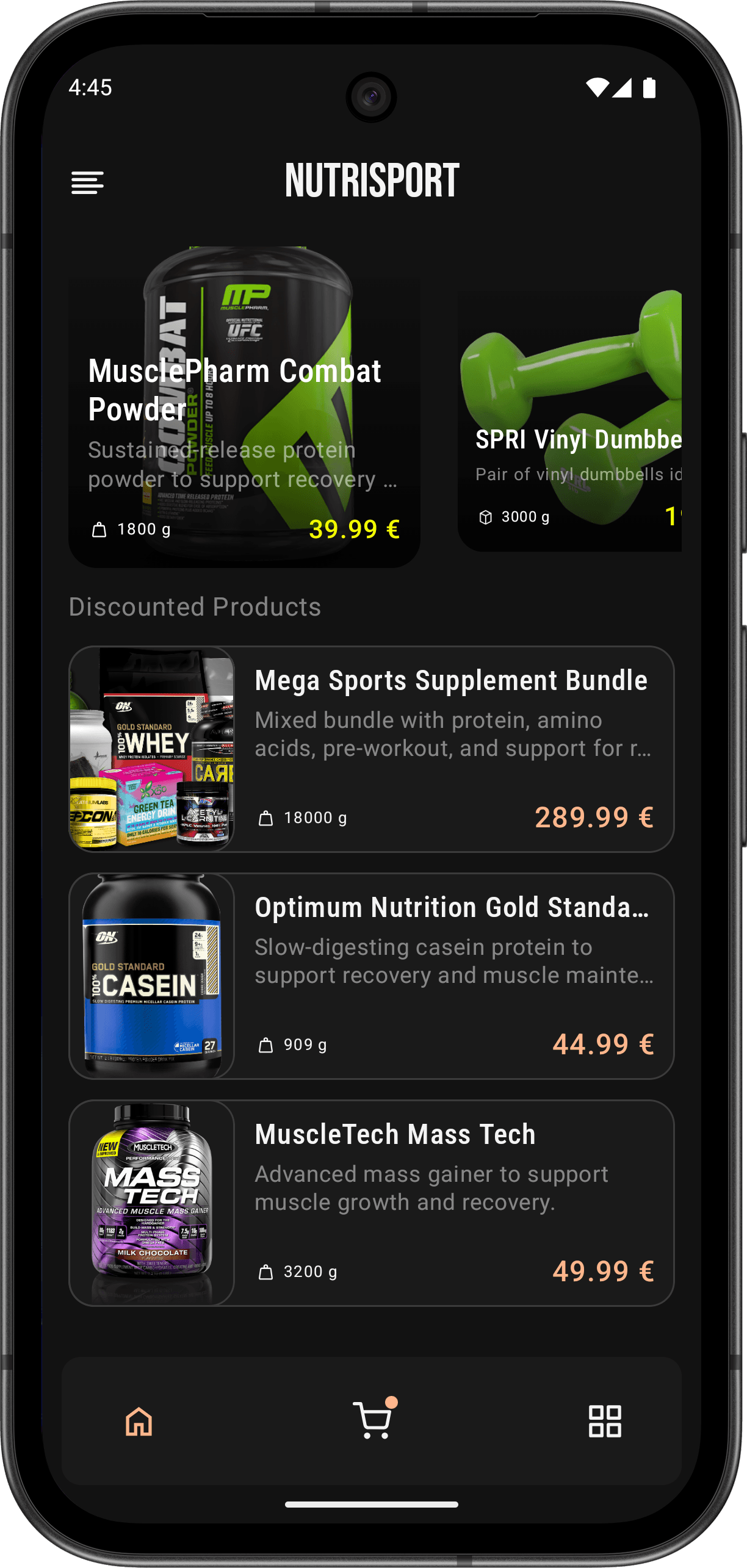 Captura de pantalla de la app móvil NutriSport