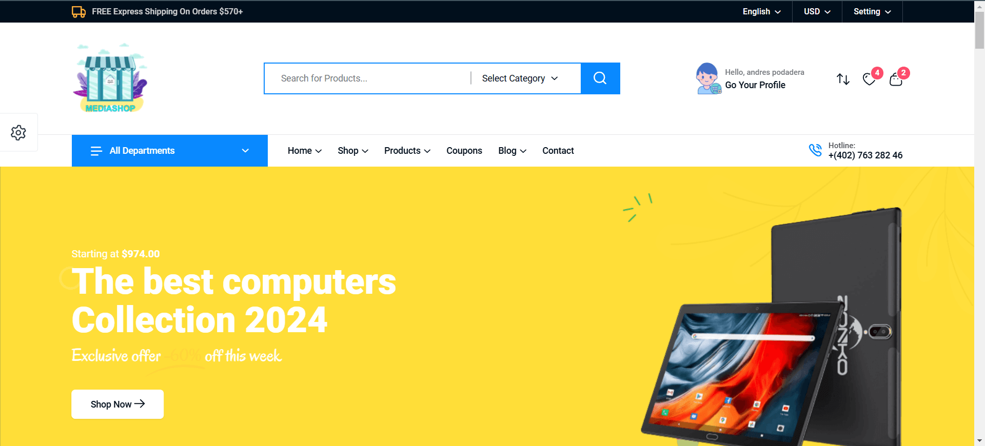 Captura de pantalla de la aplicación Mediashop Ecommerce